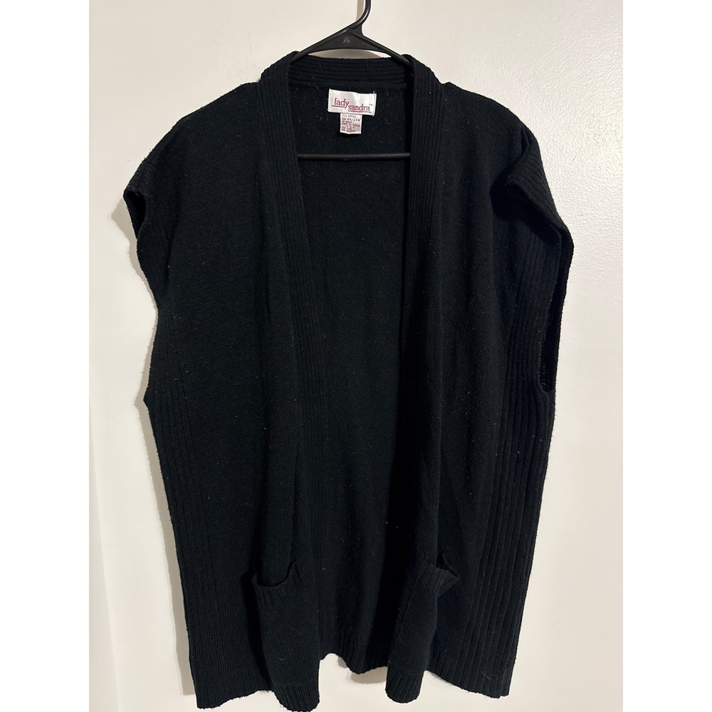 Lady Sandra Vintage Black Knit Open Front Sweater Vest Pockets Plus Size 24W 44